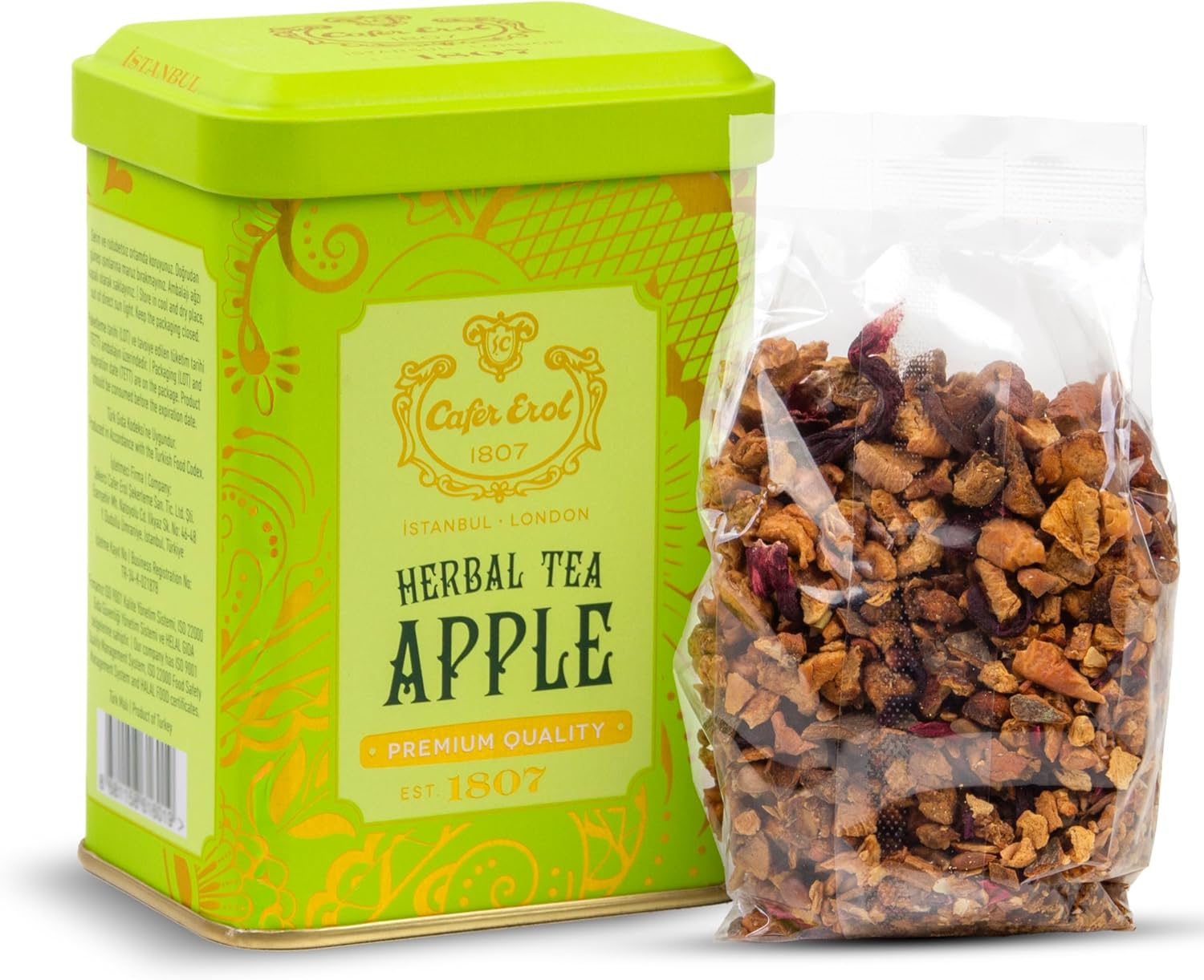 Sekerci Cafer Erol Turkish Apple Tea (150g/5.3oz) | Authentic Istanbul Fruit Infusion with Cinnamon & Hibiscus | Premium Loose Leaf Dried Apple Pieces in Gift Tin | Caffeine-Free Herbal Tea for Relaxation & Digestion | Non-GMO & Vegan