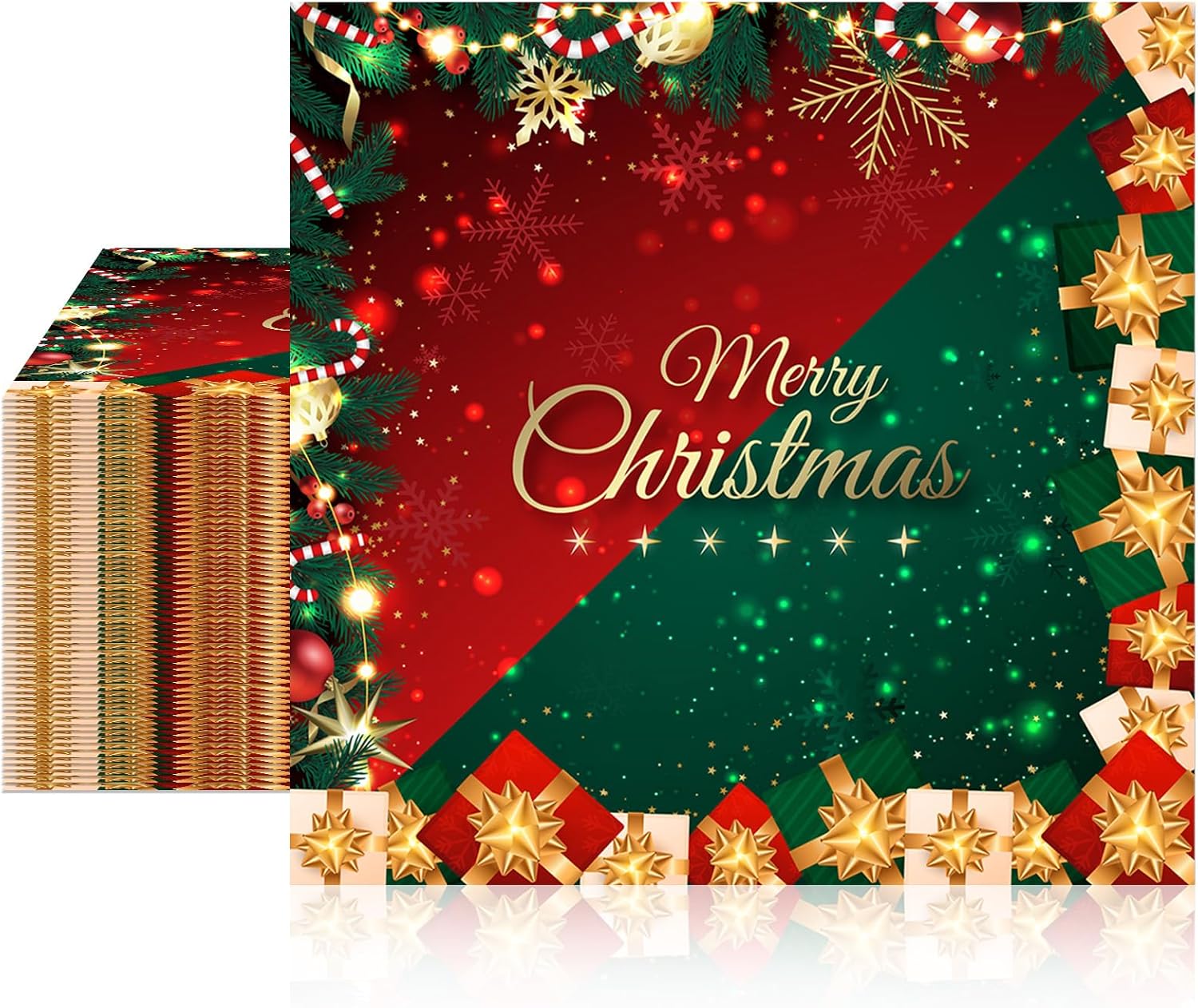 100Pcs Christmas Paper Napkins Red and Green Christmas Party supplies Disposable 2-Ply Holiday themed napkins for Winter Xmas Holiday New Year Family Gathering Party Supplies