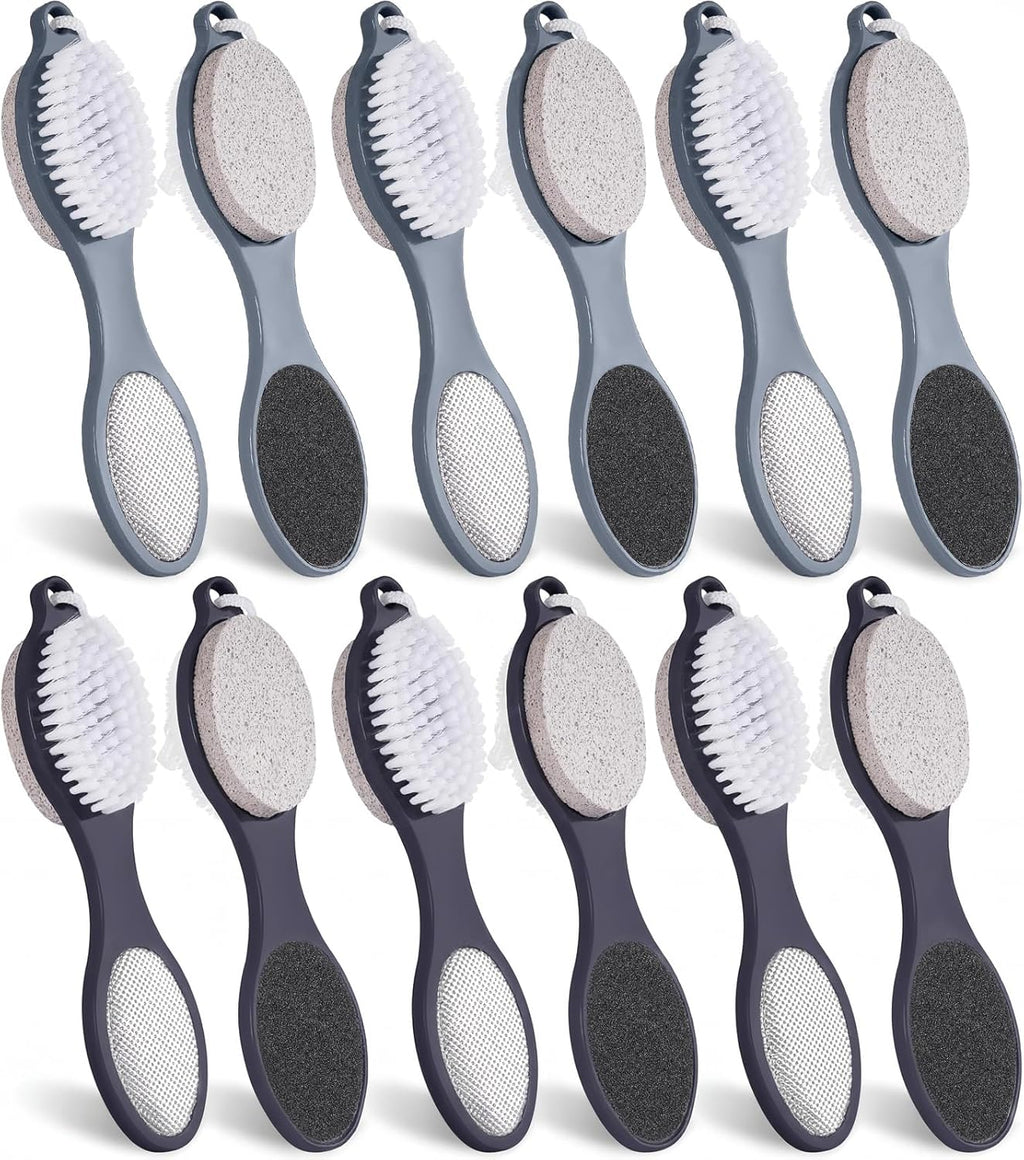 Patelai 12 Pack 4 in 1 Foot Brush Pumice Stone Brush for Feet Scrubber Dead Skin Remover Bulk for Shower Pedicure File Exfoliator Dead Skin Remover for Care(Black and Grey)