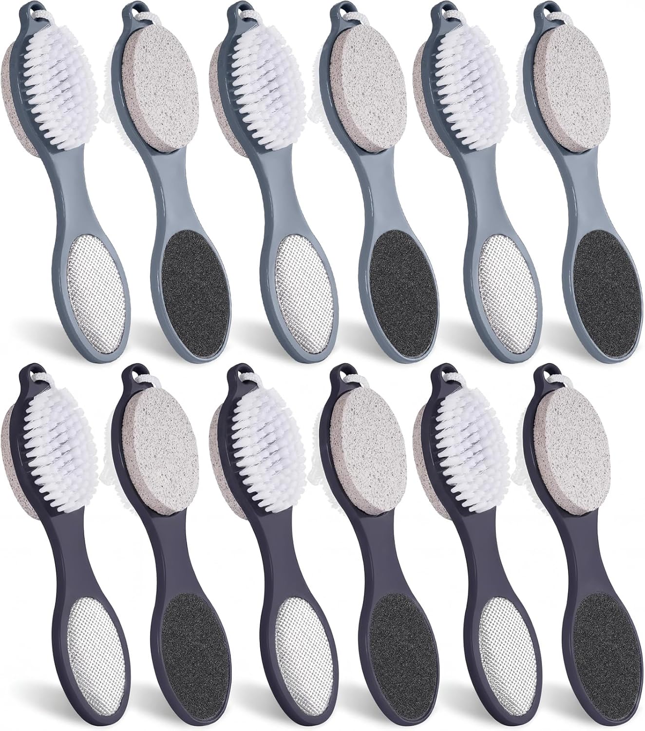 Patelai 12 Pack 4 in 1 Foot Brush Pumice Stone Brush for Feet Scrubber Dead Skin Remover Bulk for Shower Pedicure File Exfoliator Dead Skin Remover for Care(Black and Grey)