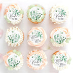 40pcs Edible Greenary Bride to Be Cupcake Toppers Edible Circle Mr Mrs Cupcake Picks for Green Leaves Theme Bridal Shower Engagement Newly Married Greenery Wedding Party Decorations