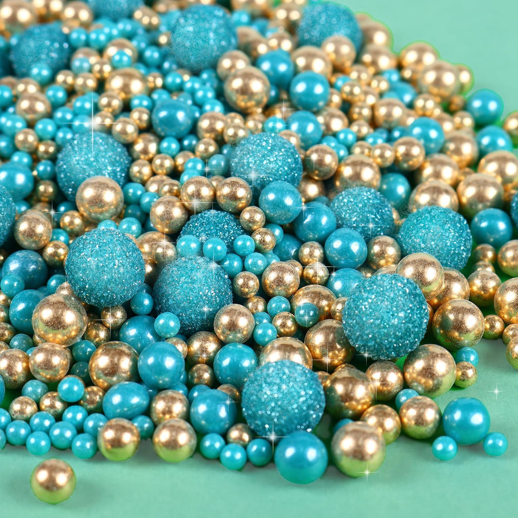 Teal Sprinkles for Cake Decorating 4.23ounce - Sparkle Pearl Sprinkles for Cupcake Toppers, Ice Cream, Candy, Cookie Decorations - Bright Gold Sprinkles for Princess Bridal Shower Wedding Party