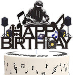 Dj Disco Happy Birthday Cake Topper Music Rock Disco Hip Hop Black Glitter Cake Decoration Carnival party Dj Disco Unisex adult Theme Birthday Party Supplies