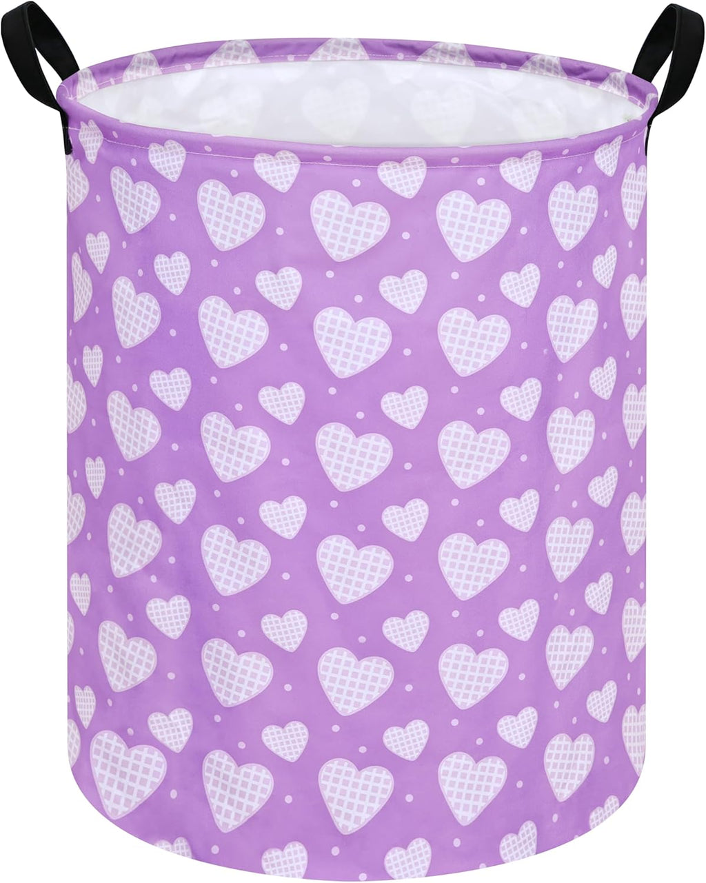 19.7 Inch Round Purple Love Laundry Hamper Laundry Basket Fabric Storage Hamper Organization Basket, Storage Bin, Toy Box,Valentine's Day Gift Basket with Handles for Room