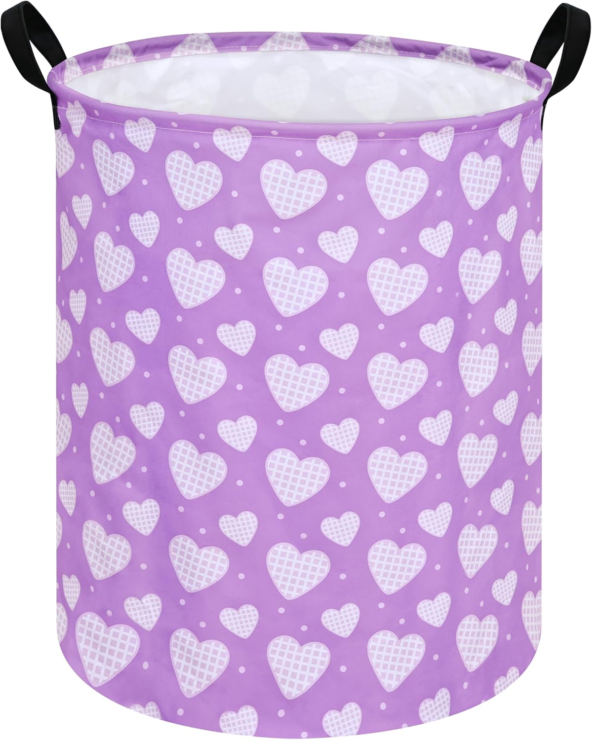 19.7 Inch Round Purple Love Laundry Hamper Laundry Basket Fabric Storage Hamper Organization Basket, Storage Bin, Toy Box,Valentine's Day Gift Basket with Handles for Room