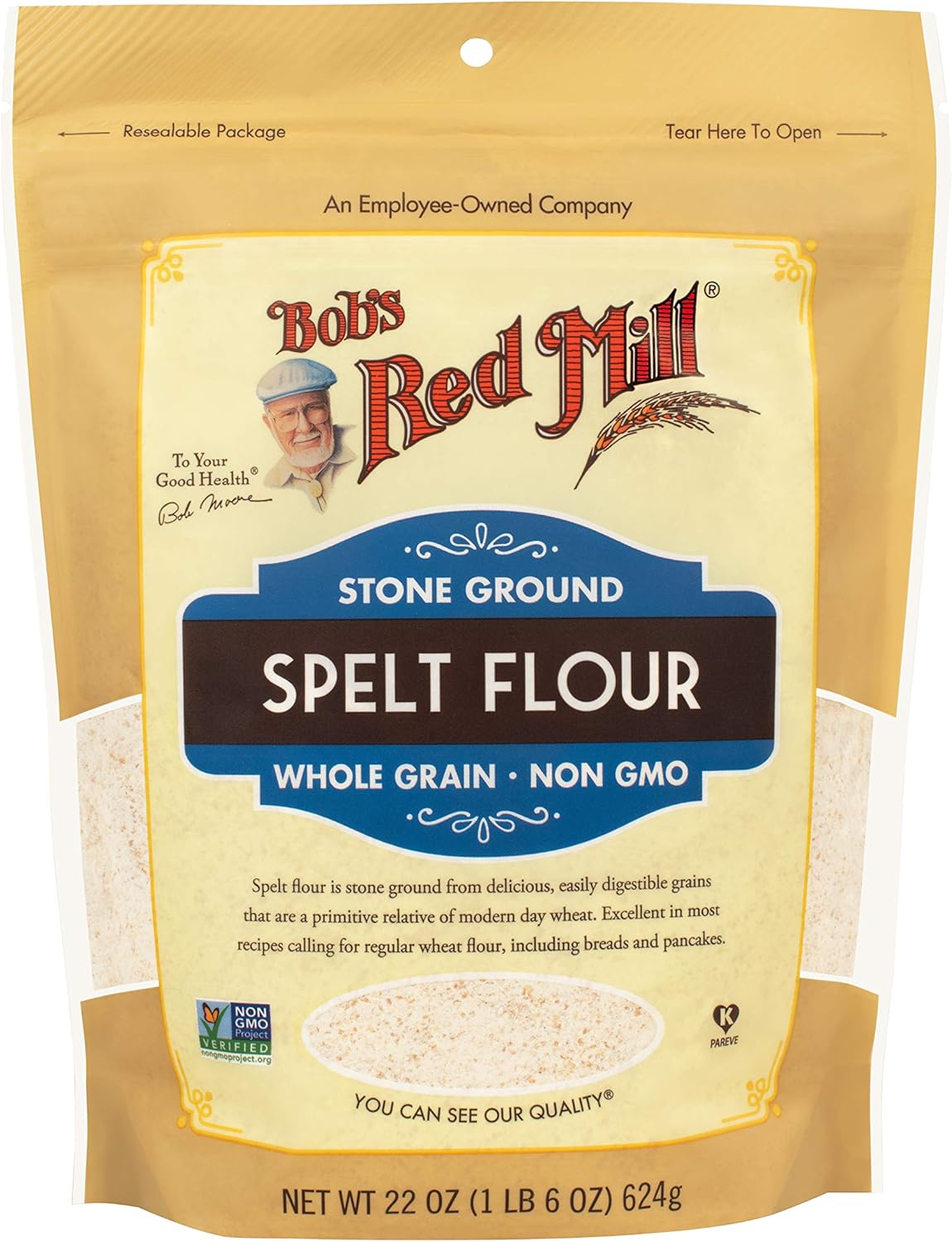 Bob's Red Mill Spelt Flour, 22oz (Pack of 1) - Whole Grain, Vegan, Kosher