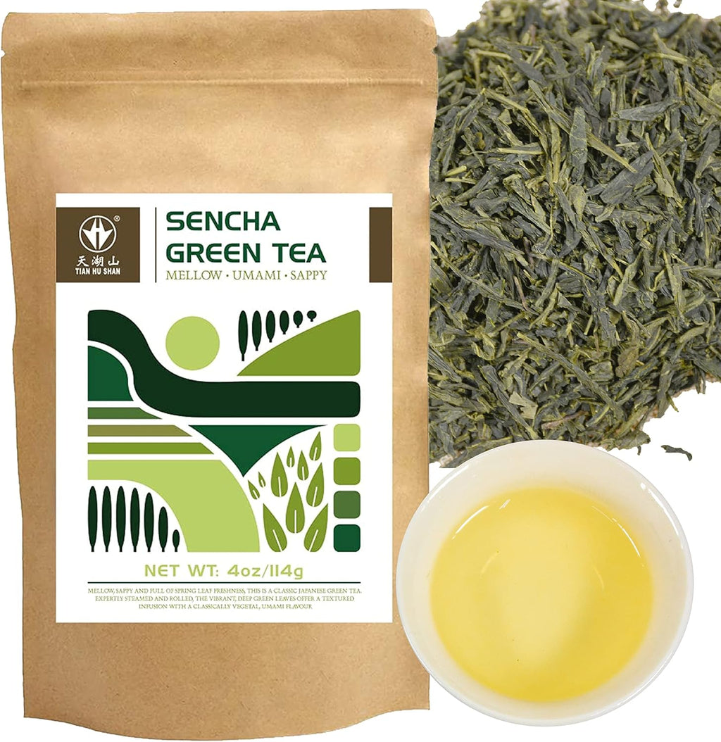 TIAN HU SHAN Sencha Green Tea Loose Leaf, Japanese green tea, 4 Ounce (Pack of 1)