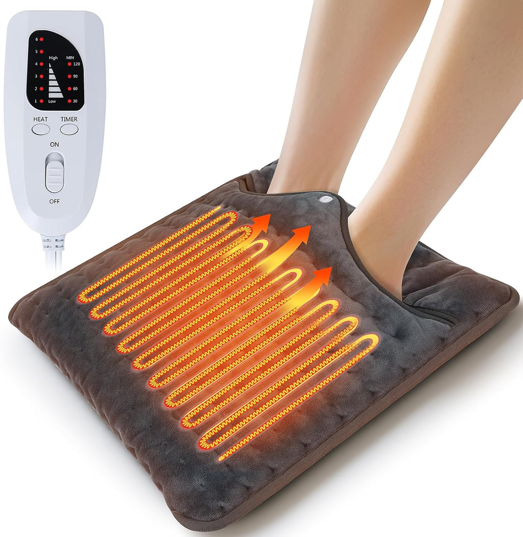 Qoosea Double Layer Electric Heated Foot Warmers for Men and Women 16"x16" with 6 Temperature & 4 Timer Settings Fast Heating for Home Office Under Desk Bed Machine Washable