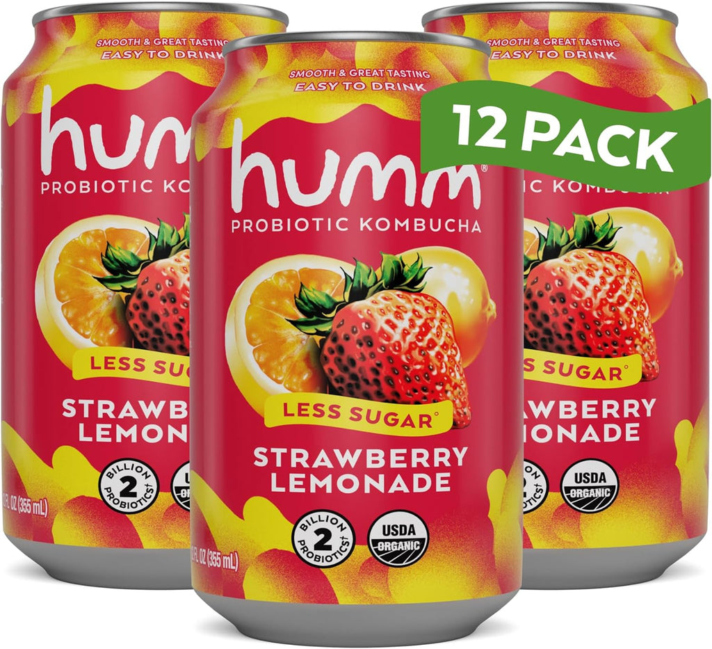 Humm Kombucha Strawberry Lemonade, Organic, Vegan & GMO Free (12 Pack)