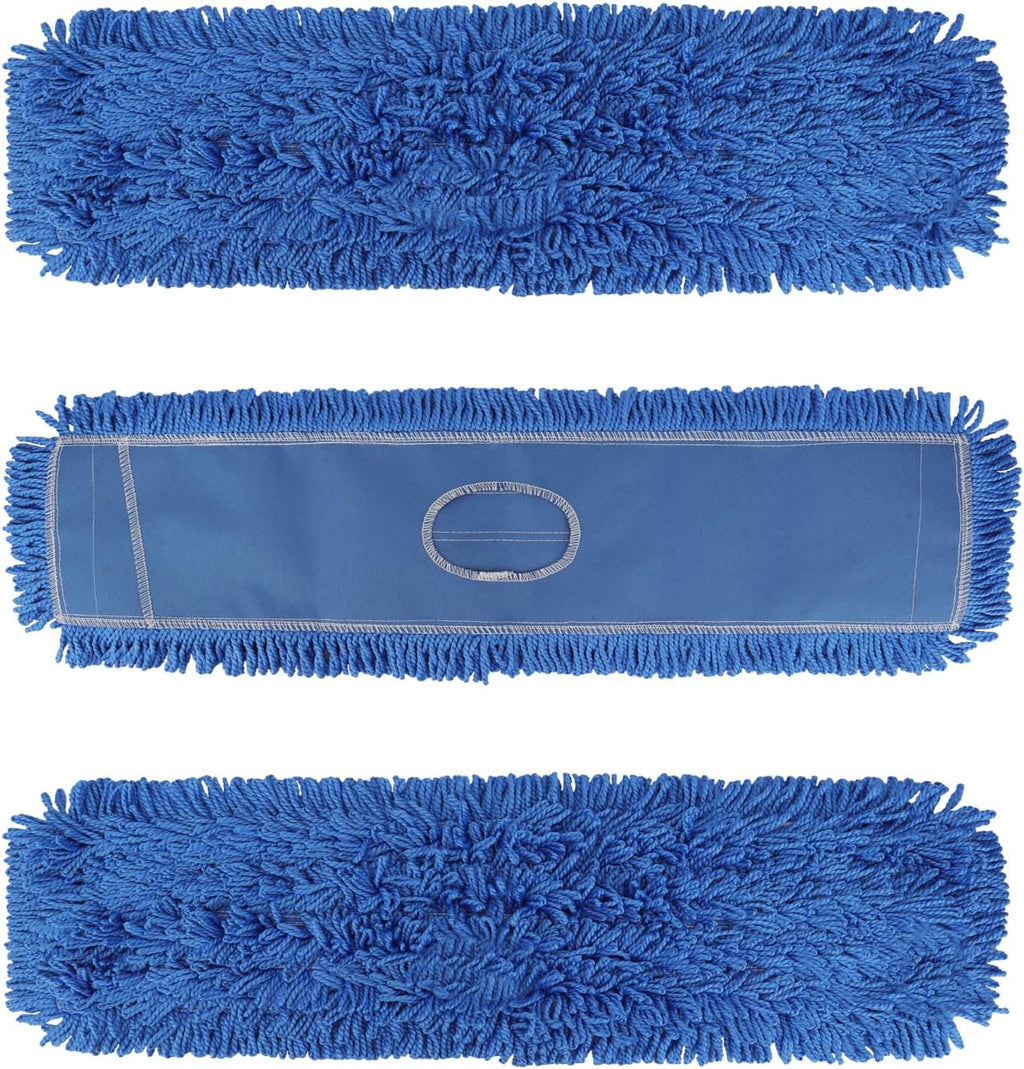 36 Inch Dust Mop Head: Replacement Medium Washable Commercial Mop Head Sweeper and Janitorial Replacement Blue (Blue - 36 Inch, 3 Pack)