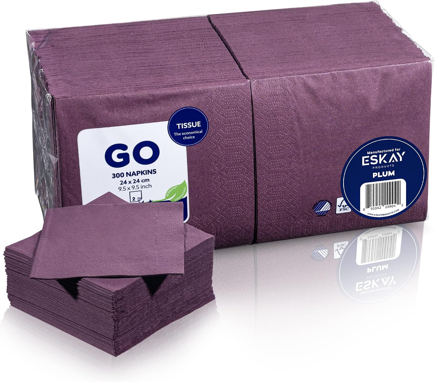 Plum Beverage Napkins, 2-Ply Disposable Paper Napkins-Bar, Cocktail, Weddings, Birthday, EU Made, (300 Count)