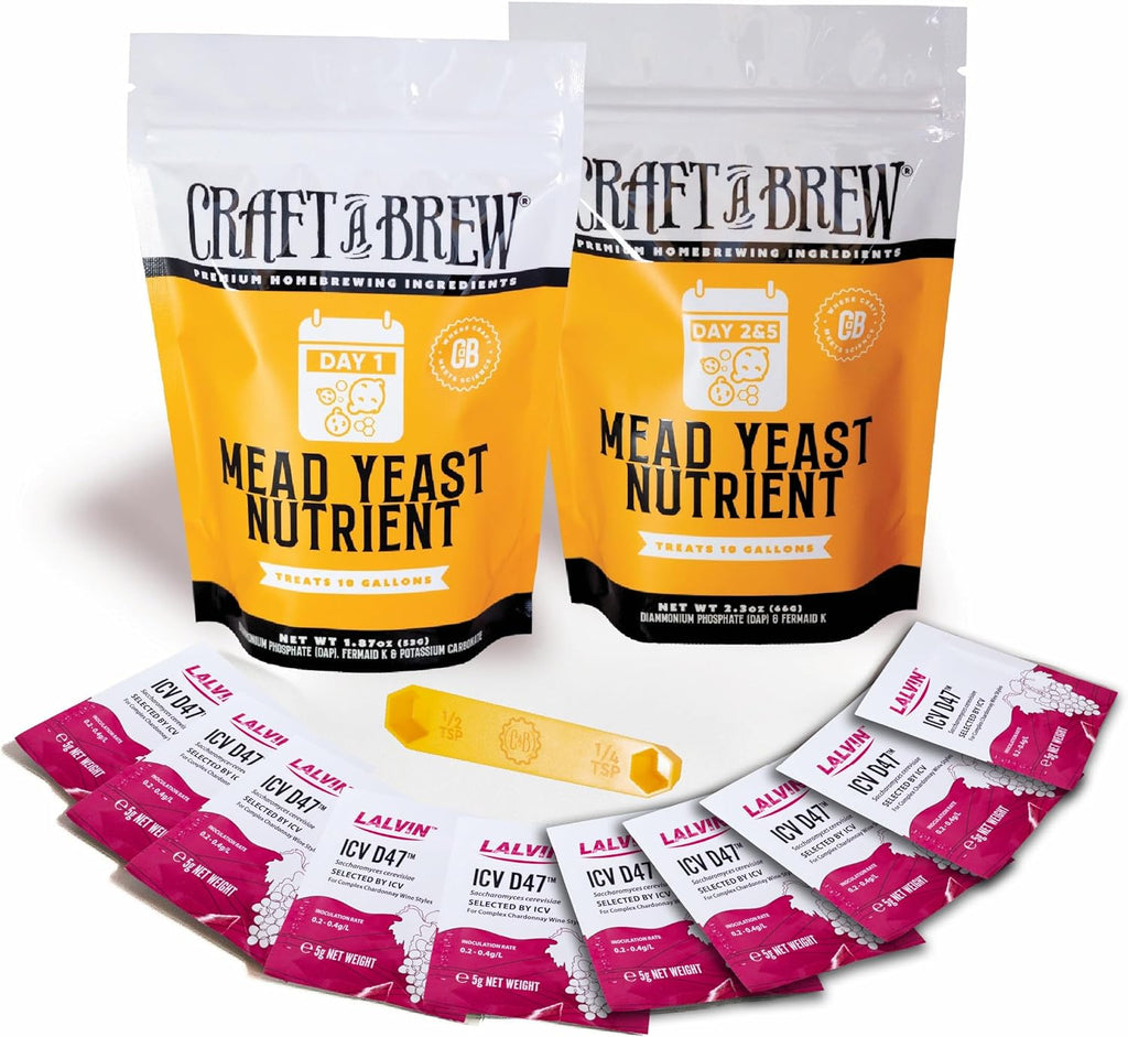 Craft A Brew - Mead Yeast Nutrient Bundle - Lalvin D47 Yeast - For Fermentation - Home Brewing Ingredients - Mead Making Supplies - Yields 10 Gallons