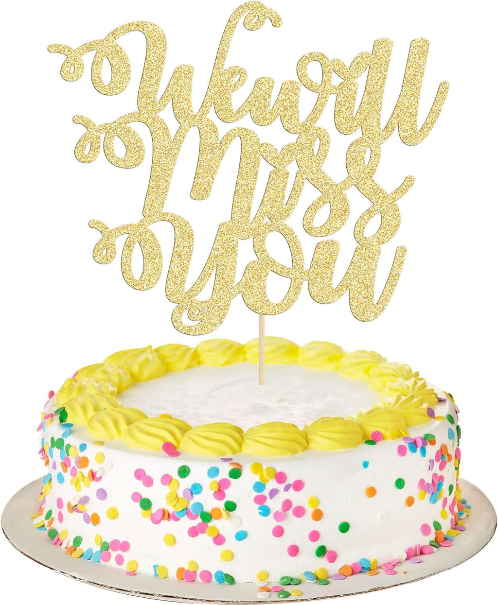 1Pc We Will Miss You Cake Topper Glitter Red Love Heart Good Luck Cake Pick Retirement Theme Going Away Party Cake Decorations Gold