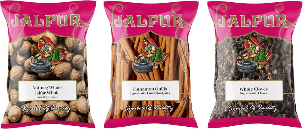 Jalpur Millers Spice Combo Pack - Nutmeg 100g - Cinnamon Quills 100g - Cloves 100g (3 Pack)