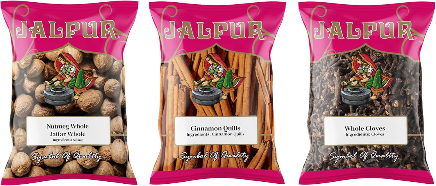 Jalpur Millers Spice Combo Pack - Nutmeg 100g - Cinnamon Quills 100g - Cloves 100g (3 Pack)