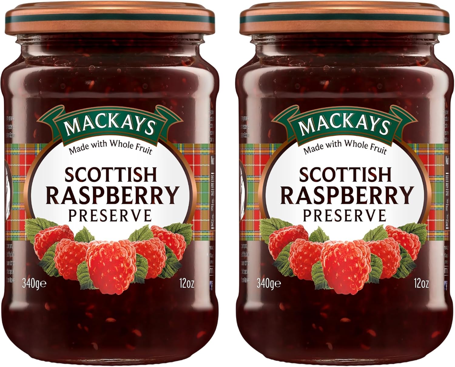 Mackays Scottish Raspberry Preserve Jam 340gm (Pack of 2)| Imported from Scotland | Made with Whole Fruits | Vegan | Gluten-Free | No Artificial Colors or Preservatives