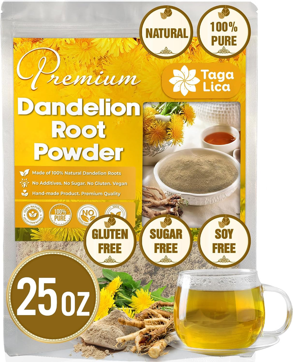 Premium 25 oz Dandelion Root Powder, 100% Natural and Pure from Dandelion Root, No Additives, No Gluten, No Sugar, Vegan