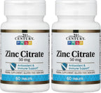 21st Century Healthcare Zinc Citrate Tablets 50mg, 60 Count (Pack of 2)