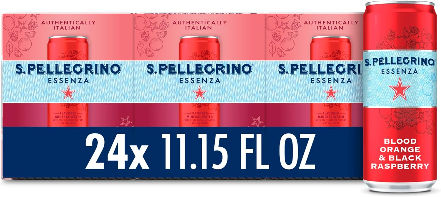 S.Pellegrino Essenza Blood Orange Black Raspberry Flavored Mineral Water with Natural CO2 Added 24 PACK