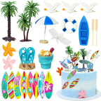 Knana 23Pcs Hawaiian Cake Topper Beach Theme Cake Decorations Surfboard Cake Topper for Summer Beach Birthday Party Supplies