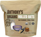 Anthony's Organic Rolled Oats, 3 lb, Gluten Free, Non GMO, Old Fashioned, Whole Grain