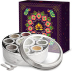Large Spice Container Masala Dabba With 9 Compartments, Masala Box, Spice Container Box, Stainless Steel Spice Box Indian Masala Dabba with Transparent Lid
