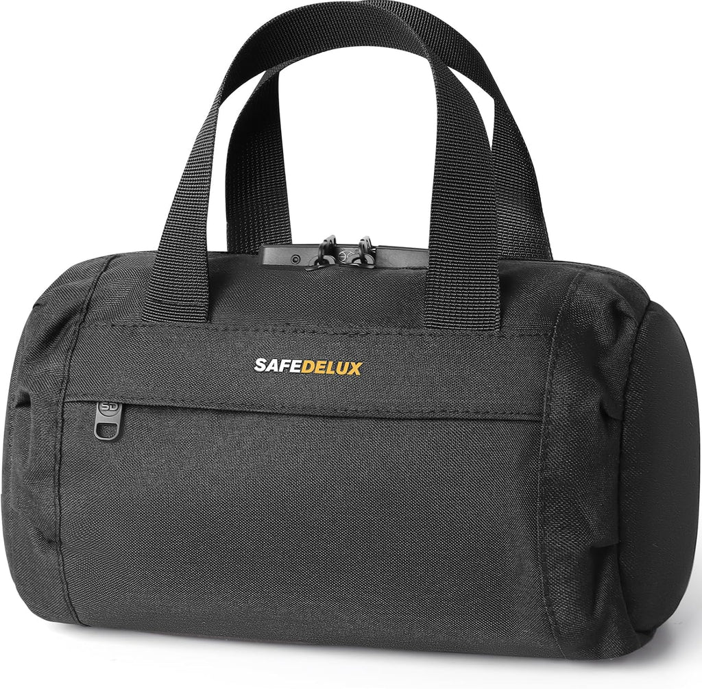 Smell Proof Bag with Combination Lock, Odorless Activated Carbon Fiber Smell Proof Container, Portable Stash Box for Travel, Home, Office & Gifts (Black1)