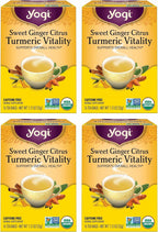 Yogi Tea Sweet Ginger Citrus Turmeric Vitality - 16 Bags per Pack (4 Packs) - Organic Ginger & Turmeric Root Tea - Supports Well-being - Includes Cinnamon Bark & More
