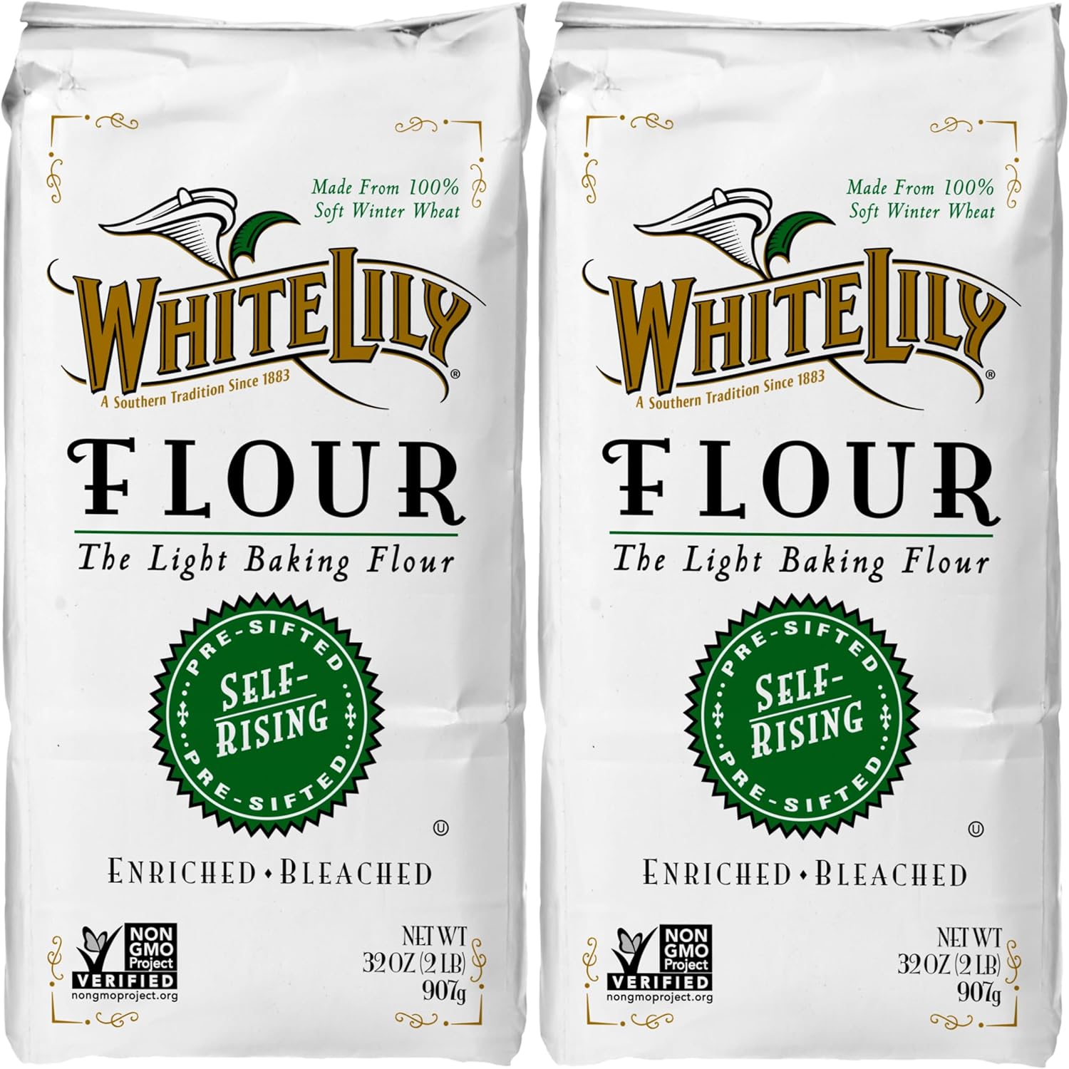 White Lily Self-Rising, Enriched Bleached Flour, 2 lb Bag (Pack of 2)
