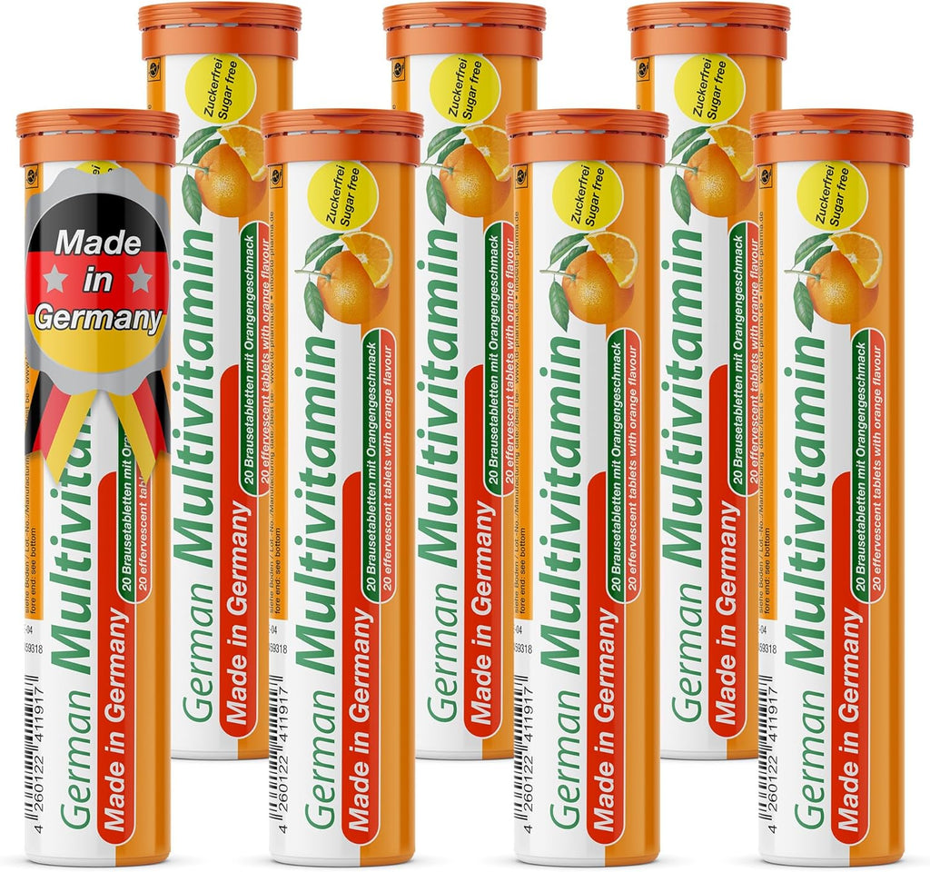 T&D German Multivitamin Drink Effervescnet Tablets 140 Servings Orange Flavour - Vitamin C, E, B1, B2, B6, B12, Biotin, Folic Acid, Niacin, Pantothenic Acid Pharma – Made in Germany
