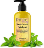 Sandalwood Patchouli Essential Massage Oil - Sweet Almond and Jojoba Oil, Preservative-Free, Perfect for Aromatherapy and Relaxation (16 oz)