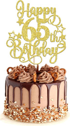 1 PCS Happy 65th Birthday Cake Topper Glitter Cheers to 65 Years Birthday Cake Pick Hello 65 Fabulous Cake Decoration for Happy 65th Birthday Anniversary Party Decorations Supplies Gold