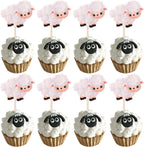 24 Pack Sheep Cupcake Toppers Farm Animals Theme Cupcake Picks Decorations for Baby Shower Kids Boys Girls Birthday Baby Shower Party Supplies