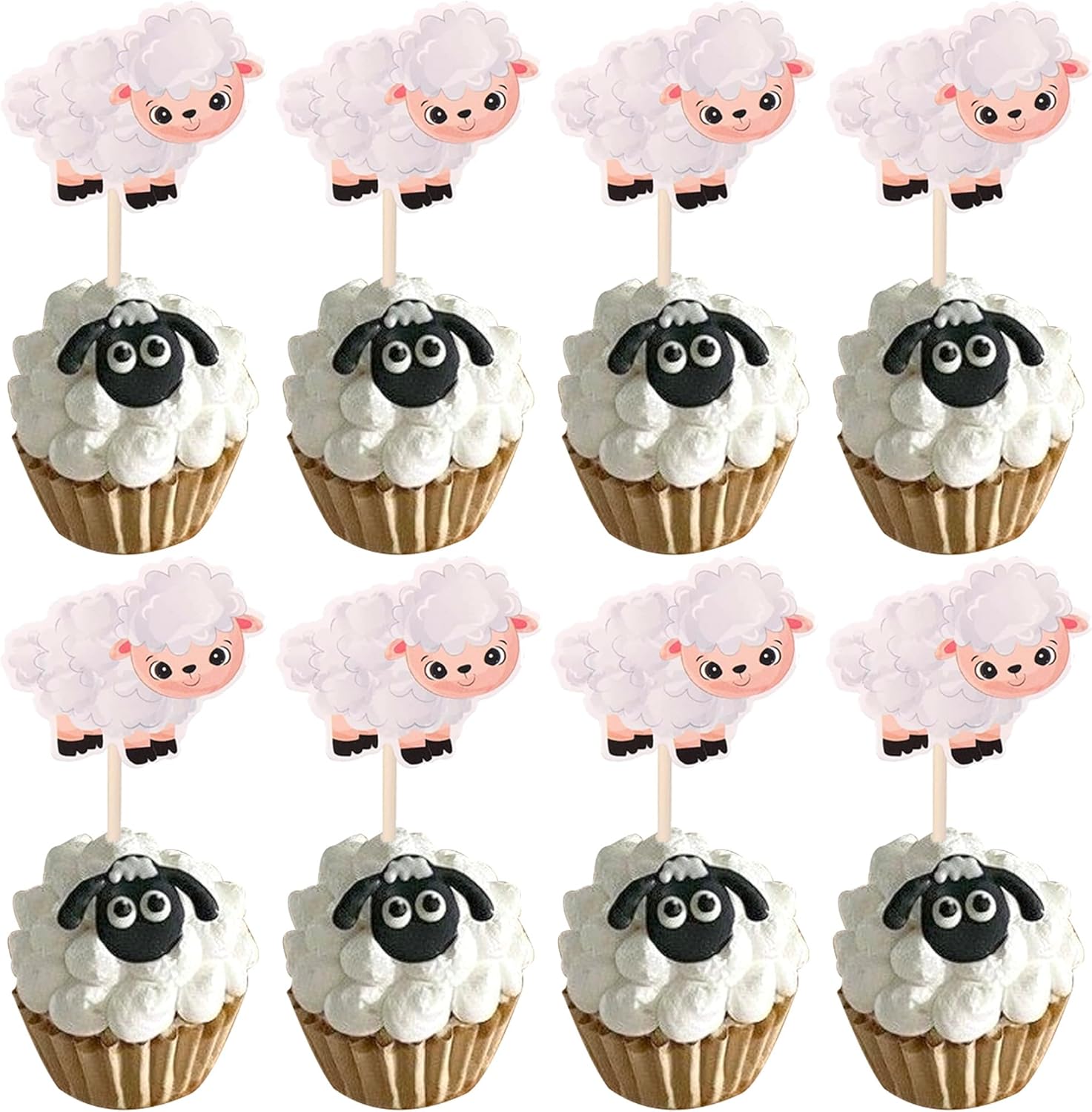 24 Pack Sheep Cupcake Toppers Farm Animals Theme Cupcake Picks Decorations for Baby Shower Kids Boys Girls Birthday Baby Shower Party Supplies