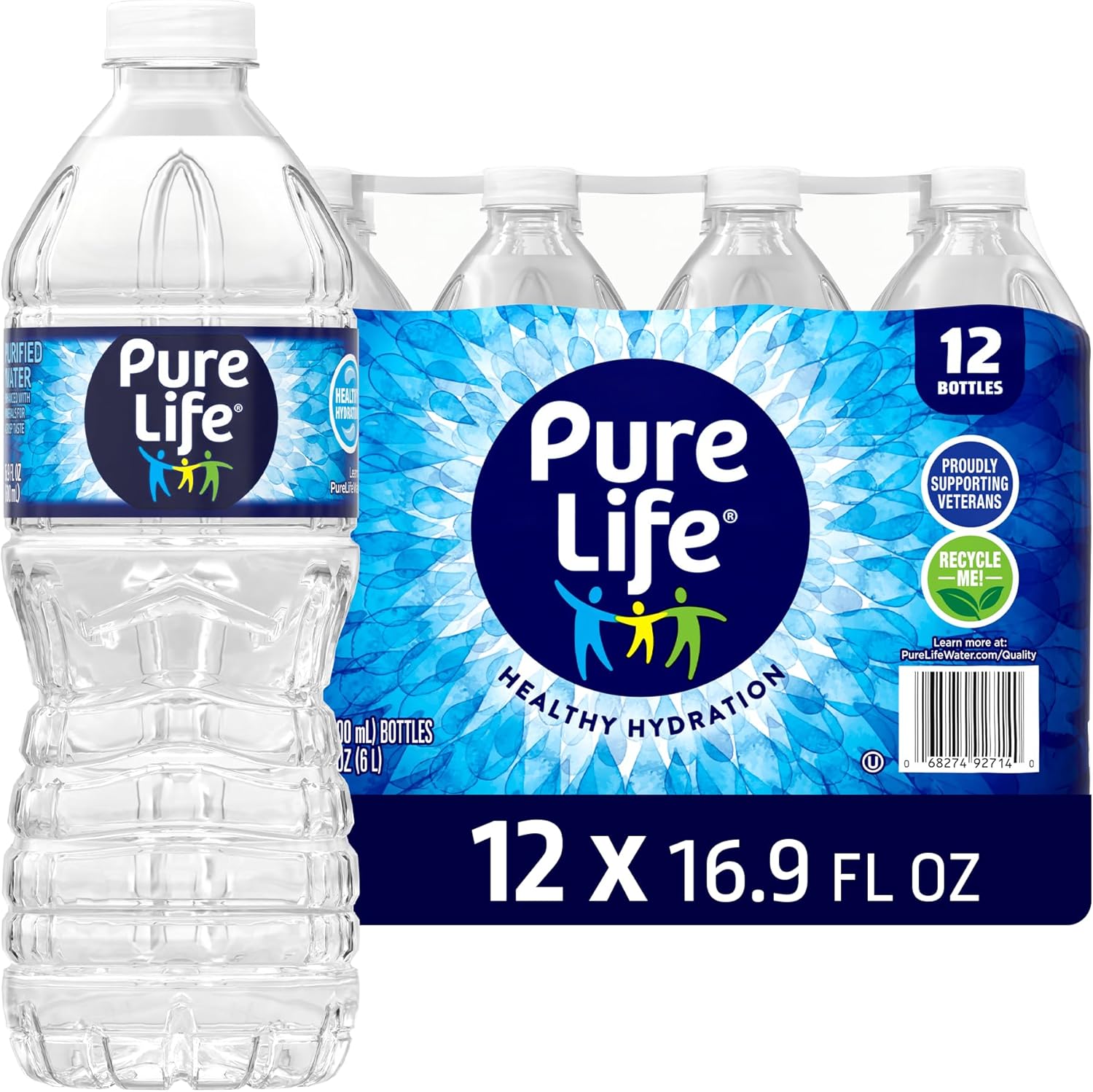 Pure Life Purified Water Bottles, 12 Pack - Still Bottled Water Enhanced with Minerals for a Crisp Taste, Plastic Bottles - 16.9 Fl oz