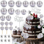 33PCS Disco Ball Cake Toppers Happy Birthday Cupcake Topper Set 1970s Disco Ball Cake Picks & Disco Theme Cake Decorations Fun 70s Disco Party Favors for Birthday Wedding & Retro Dance Party