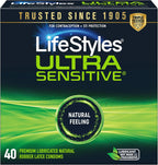 LifeStyles Ultra Sensitive Natural Feeling Lubricated Latex Condoms, 40 Count
