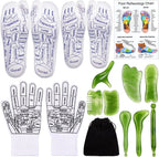 Threlaco 16 Pcs Reflexology Socks and Gloves with Tools Foot Reflexology Socks with Acupressure Gloves & 8 Pcs Massage Point Tools Foot Relief Acupressure Massager Set for Women and Men(Green)