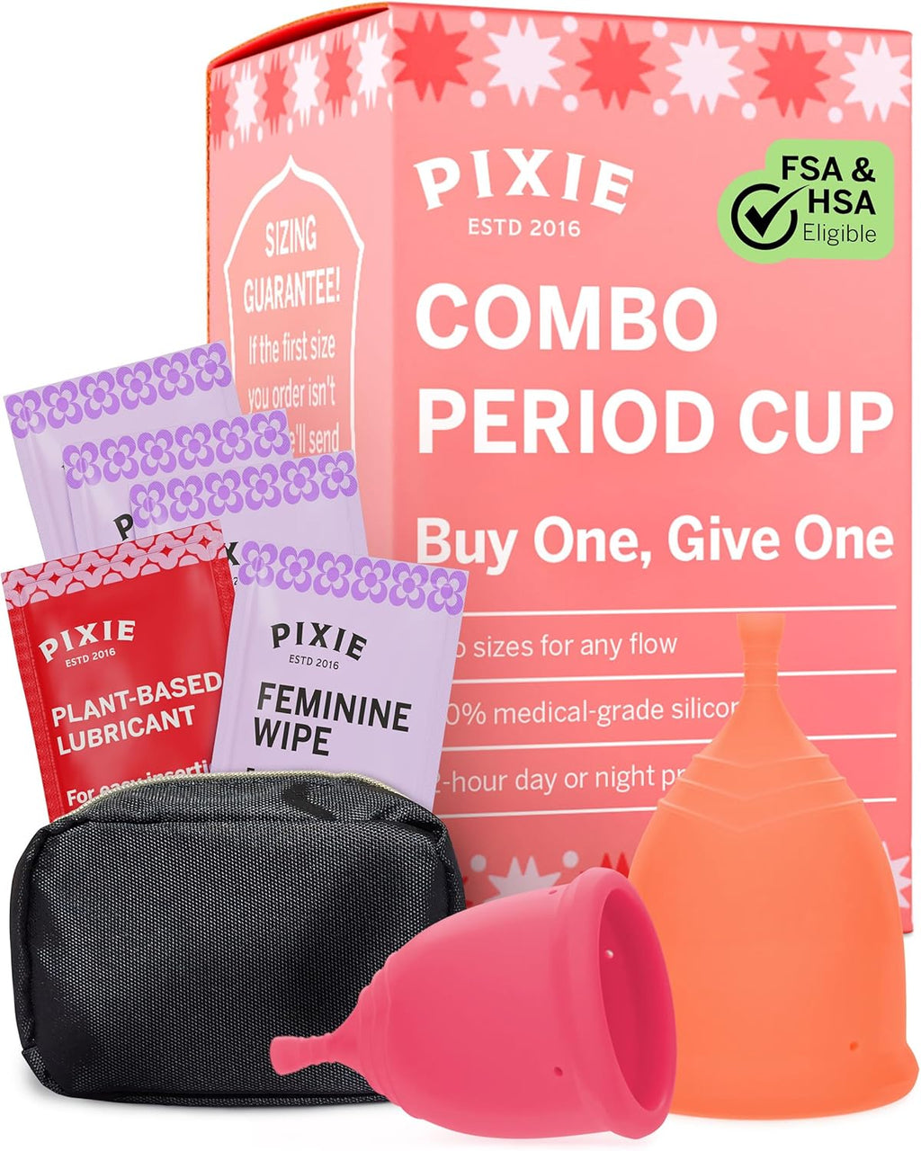2 Pixie Menstrual Cups - No Metals or Toxins - Ranked 1 for The Most Soft Reusable Period Cups - Wear 12 Hours - 100% Medical-Grade Silicone - Tampon Alternative - Buy One We Give One (Combo)