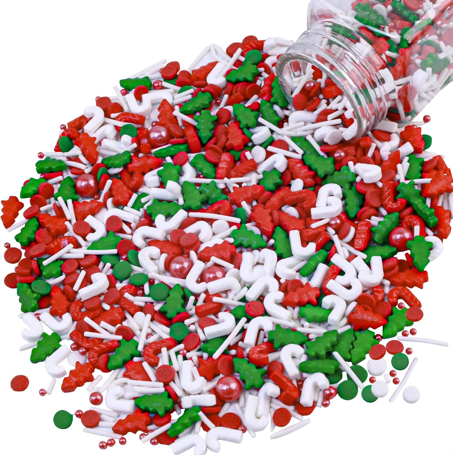 Morofme 3.5 oz Christmas Sprinkles Red and Green Christmas Tree Candy Sprinkle Jimmies Mix Christma Cane Sprinkle Cake Topper Edible Holiday Sprinkles for Cupcake Toppers Cookie Ice Cream