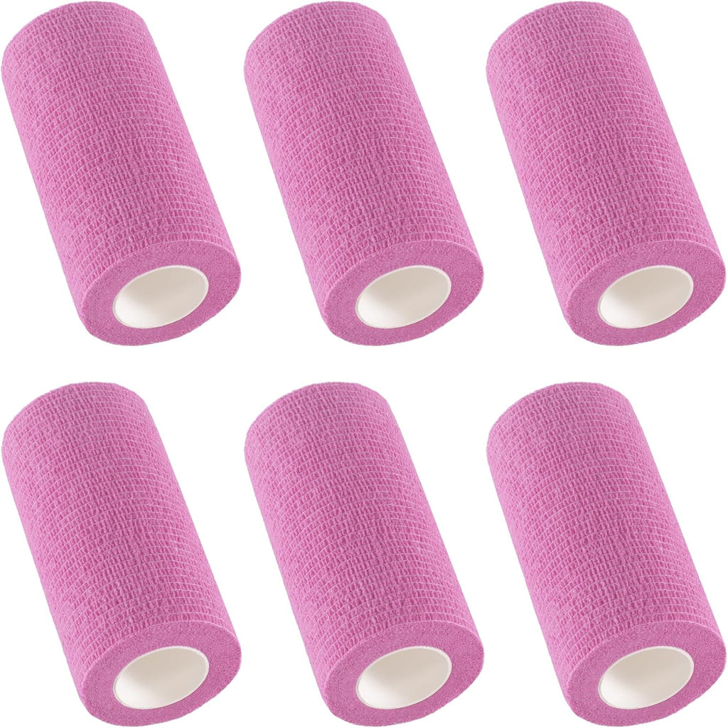 IndigoCase 6 Rolls Self Adhesive Bandage Wrap 4 Inch, Pink Color Elastic Athletic Tape, Vet Wrap, Wrist Tape, Large Bandage for Horses, Knuckle, Knee, Pets