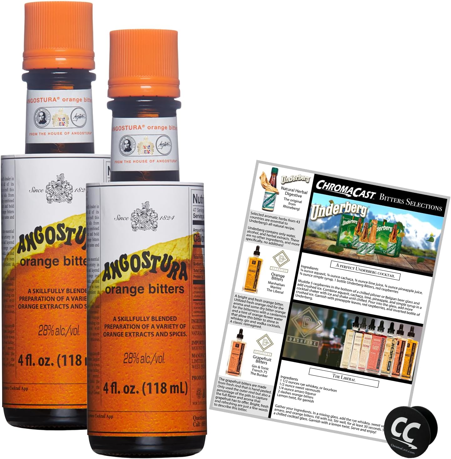 Angostura Orange Bitters 4oz Bottle with Phone Grip and Bitters Selections Recipe, 2-PACK
