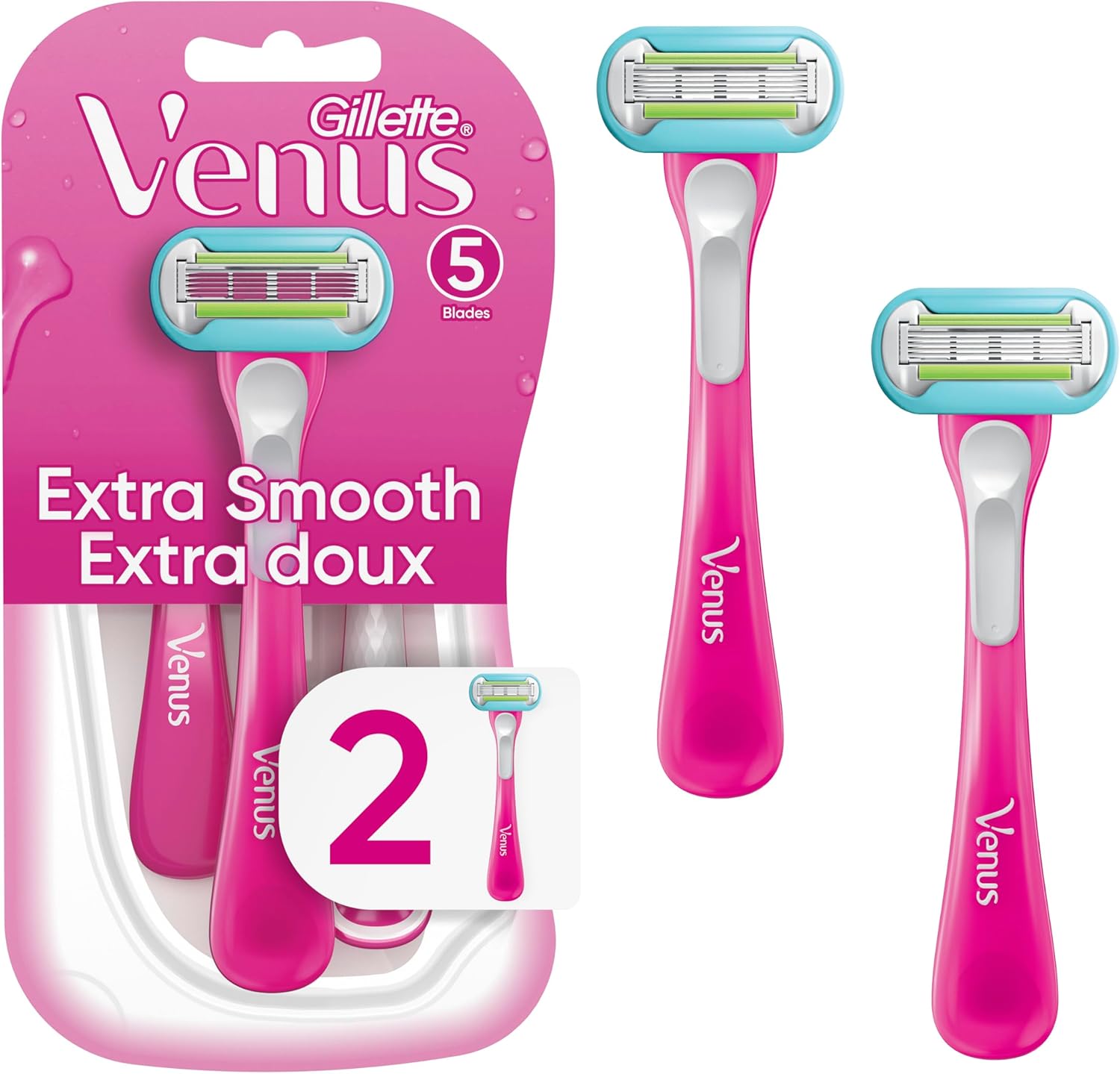 Gillette Venus Extra Smooth Green Disposable Women's Razors, 2 Count