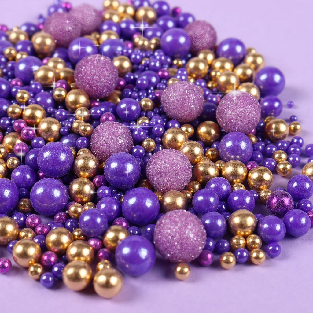 Purple Sprinkles for Cake Decorating 4.23ounce - Sparkle Pearl Sprinkles for Cupcake Toppers, Ice Cream, Candy, Cookie Decorations - Bright Gold Sprinkles for Princess Bridal Shower Wedding Party