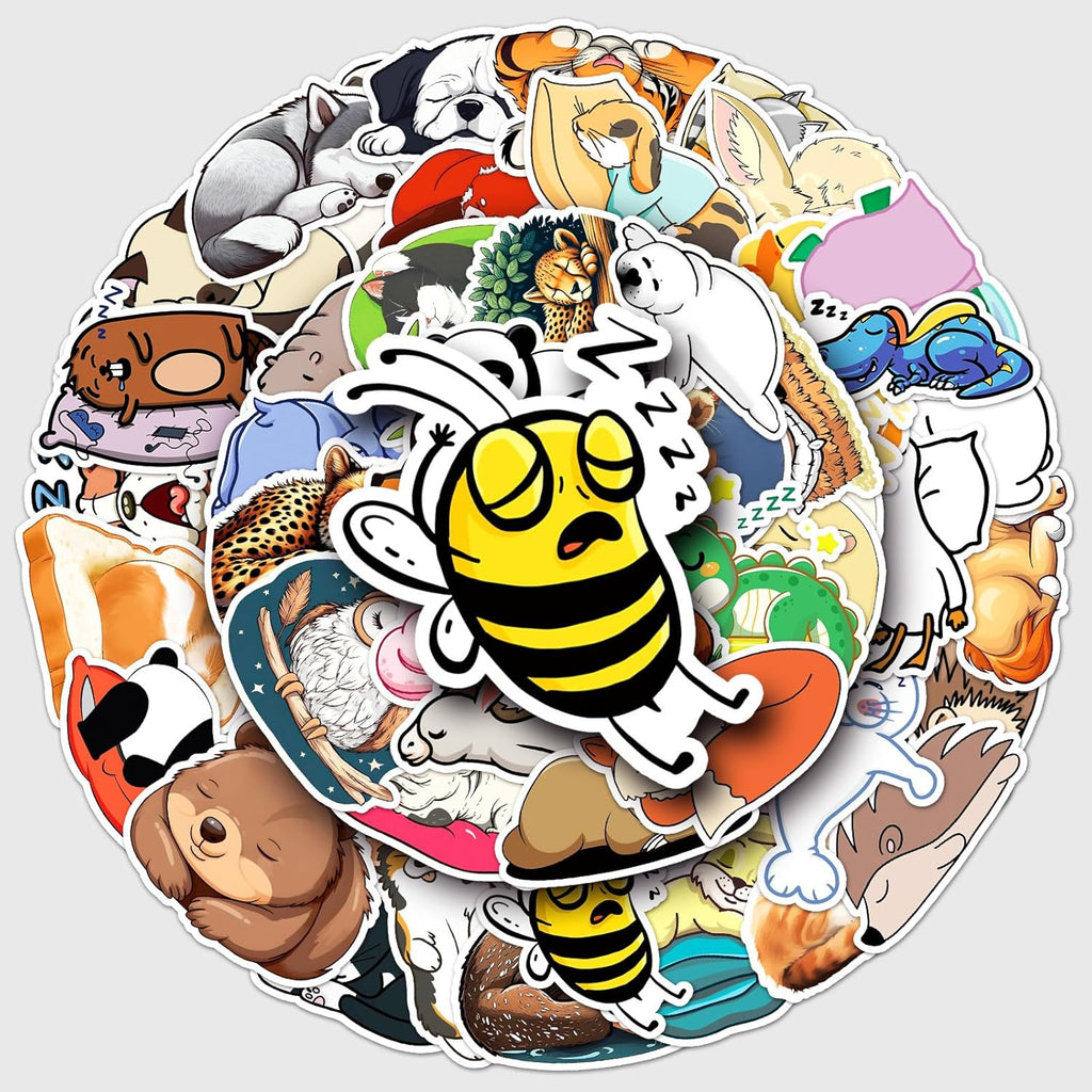 Creative 50 Pcs Unique Sleep Stickers, Vinyl Waterproof Stickers, 1.96-3.15 Inches Cute Sleep-Themed Decals for Kids, Teens, Adults, Boys & Girls, Perfect for Water Bottles, Laptops, Scrapbooks(Sleep)