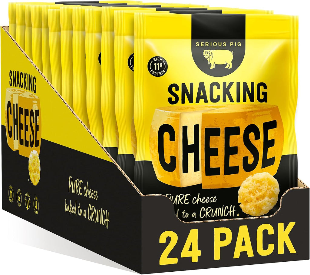 SERIOUS PIG - Crunchy Snacking Cheese Snacks, High Protein, Low Carb, Keto Friendly, Gluten Free, Vegetarian, Pub Snacks, Made from 100% Real Italian Cheese (Classic) (24x0.84oz)