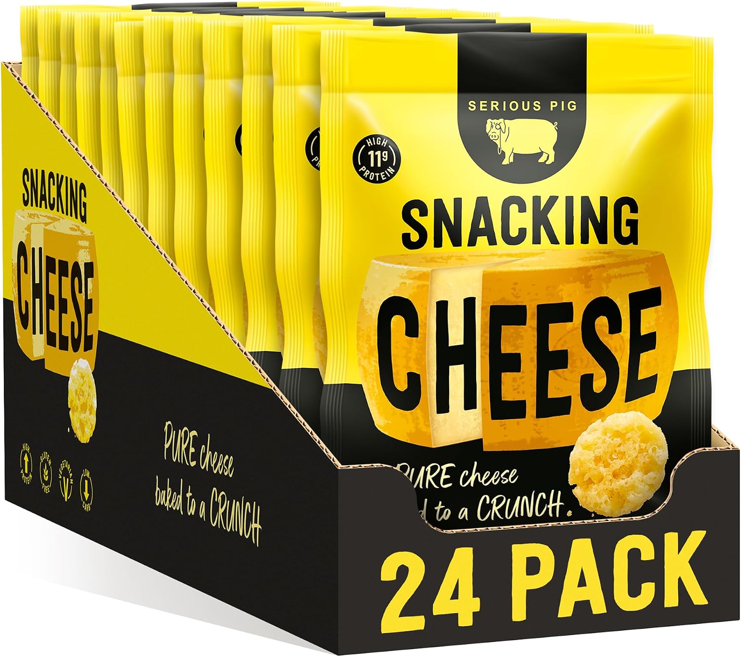 SERIOUS PIG - Crunchy Snacking Cheese Snacks, High Protein, Low Carb, Keto Friendly, Gluten Free, Vegetarian, Pub Snacks, Made from 100% Real Italian Cheese (Classic) (24x0.84oz)