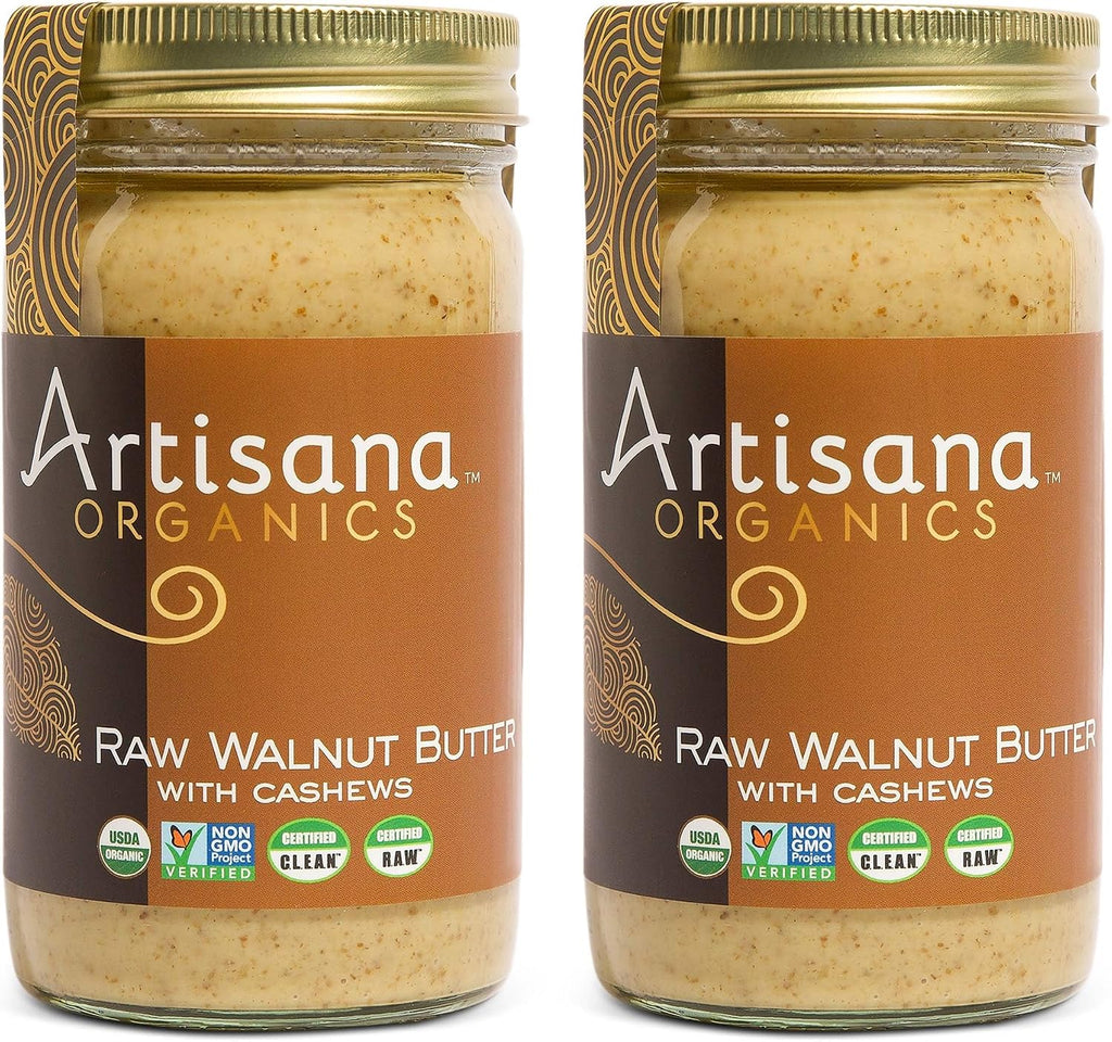 Artisana Organics Raw Walnut Butter with Cashews (2-Pack), 14oz Jars | No Sugar Added, Whole30 Compatible | Vegan + Paleo Friendly, Non GMO
