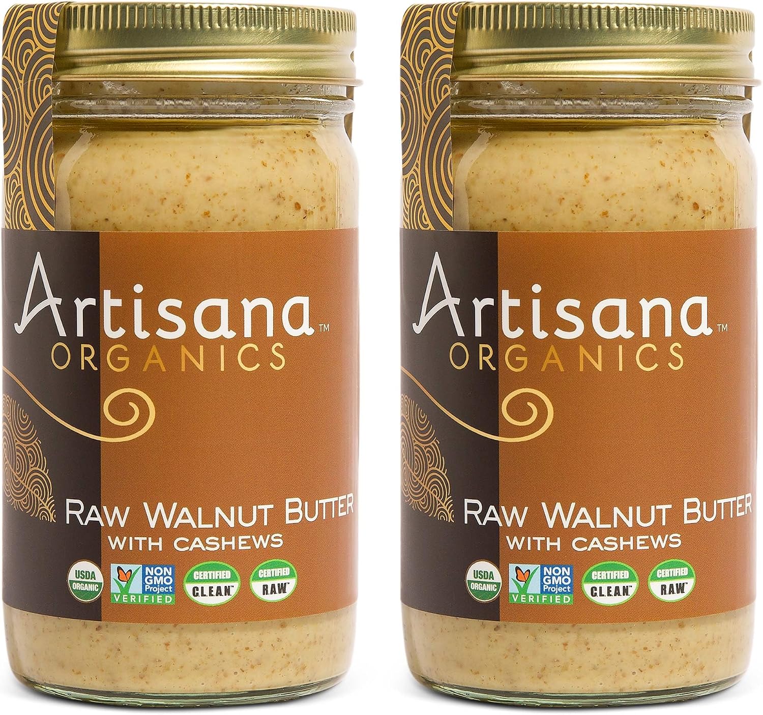 Artisana Organics Raw Walnut Butter with Cashews (2-Pack), 14oz Jars | No Sugar Added, Whole30 Compatible | Vegan + Paleo Friendly, Non GMO
