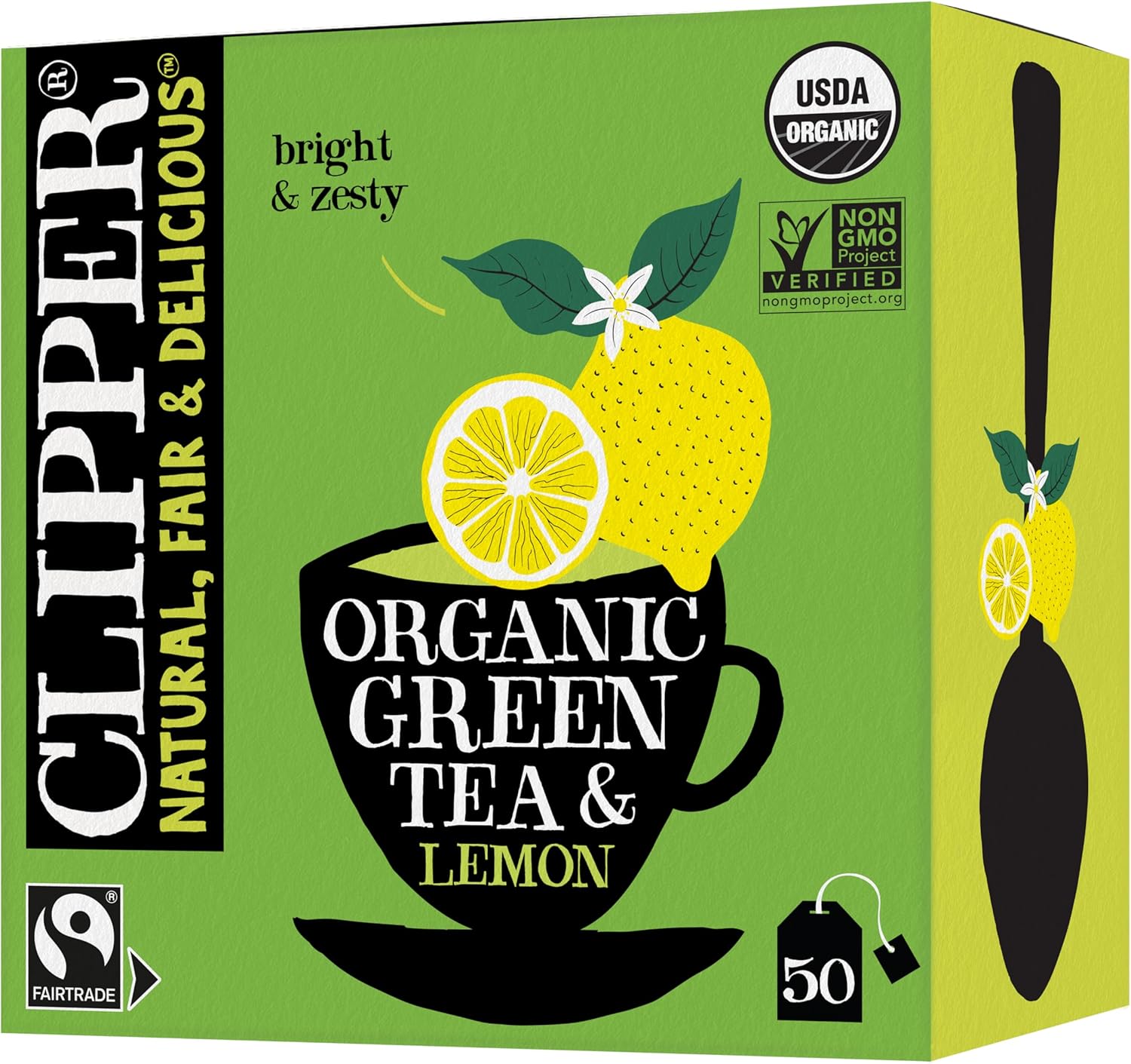 Clipper Tea Green Tea & Lemon Teabags – USDA Organic, Great Hot or Iced – Bright, Zippy, Natural, Fair & Delicious – 50 Tea Bags